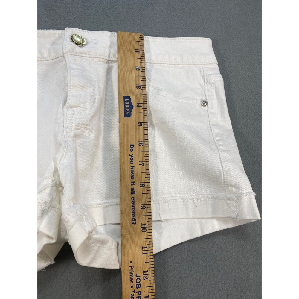 Tinseltown White‎ Denim Shorts Frayed Hem Rhinestone Accents Size 9 Womens - Picture 4 of 8
